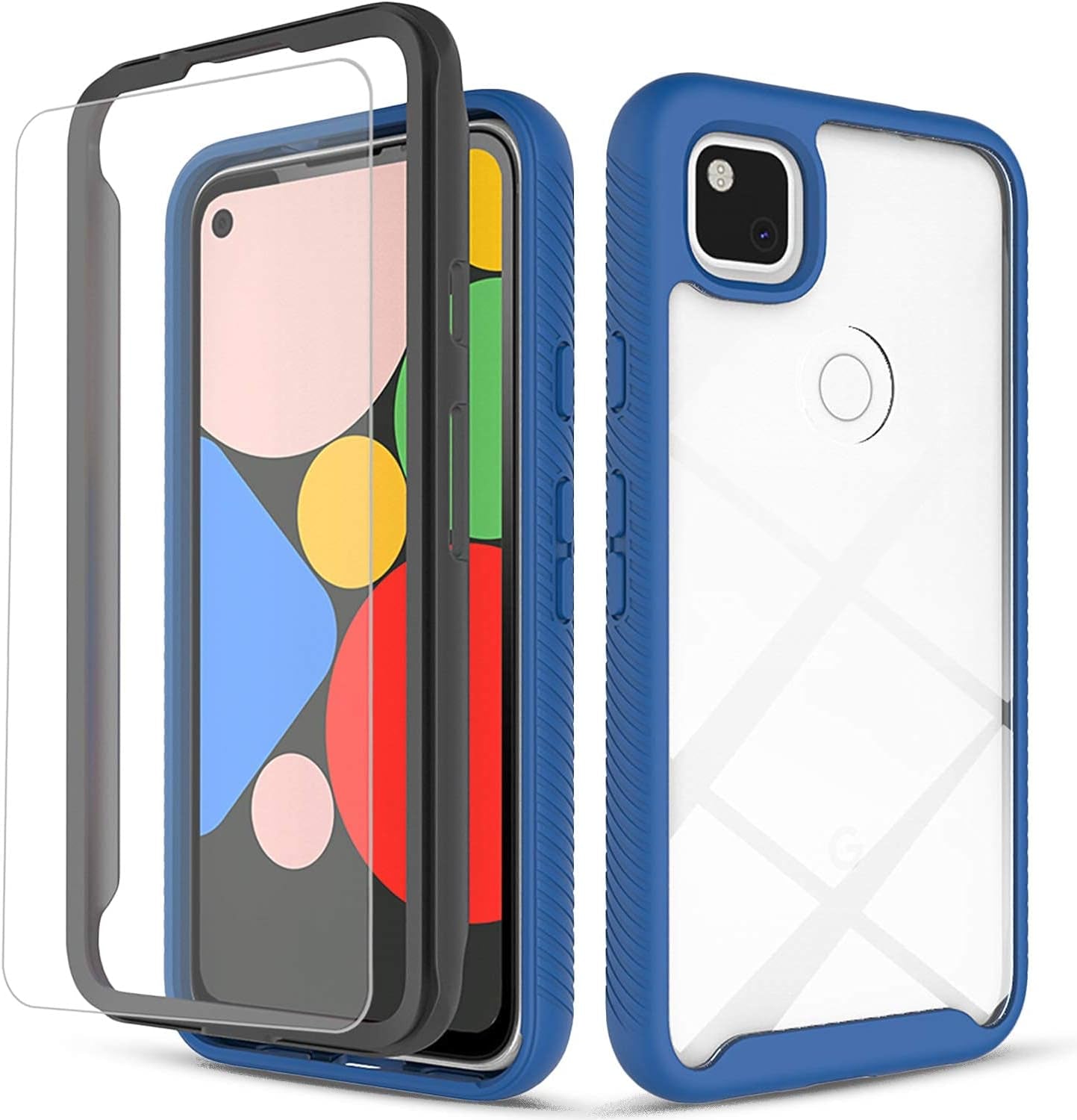 Google Pixel 5 Case, with [Tempered Glass Screen Protector Included], Circlemalls Transparent Back 12 Feet Shockproof Durable Armor Rugged Protective Phone Cover - Blue  Circlemalls   