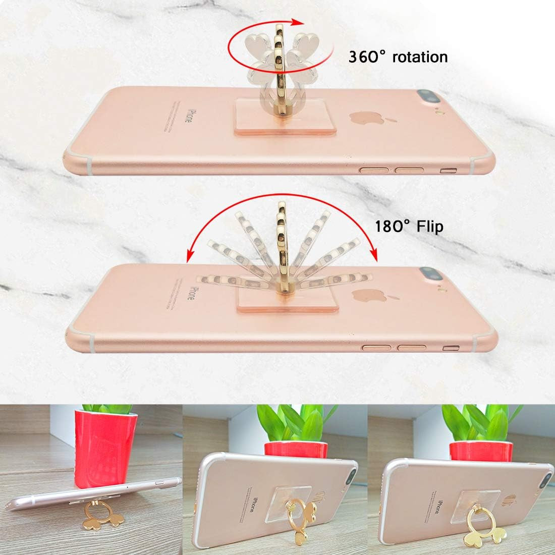 The Garnish Transparent Cell Phone Ring Holder-(2 Pack) 360 Degree Rotation Gold Phone Ring Holder Clear Stand Finger Ring Kick-Stand Compatible Various Mobile Phones or Phone Cases  winnefun   