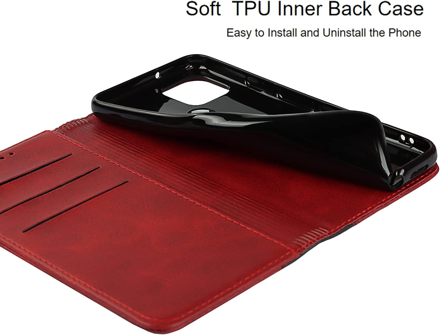 Jaorty Google Pixel 5 Wallet Case,Pixel 5 Folio Flip Case,Id&Credit Cards Slots Holder Pocket PU Leather Stand Feature and Strong Built-In Magnet Shockproof Case for Google Pixel 5,Red+Black  Jaorty   