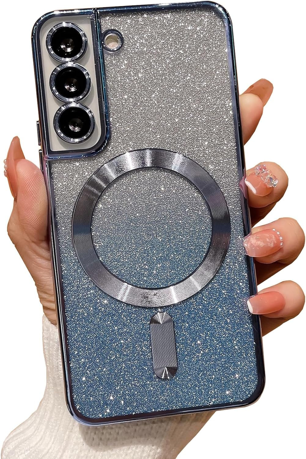 Aowner for Samsung Galaxy S21 Ultra Magnetic Case Compatible with Magsafe, Full Protection Square Glitter Clear Phone Case for Women Girls Cute Soft Shockproof Bumper Protective Cover Case 6.8"-Gold  aowner Blue Samsung Galaxy S22 Plus - 6.6" 