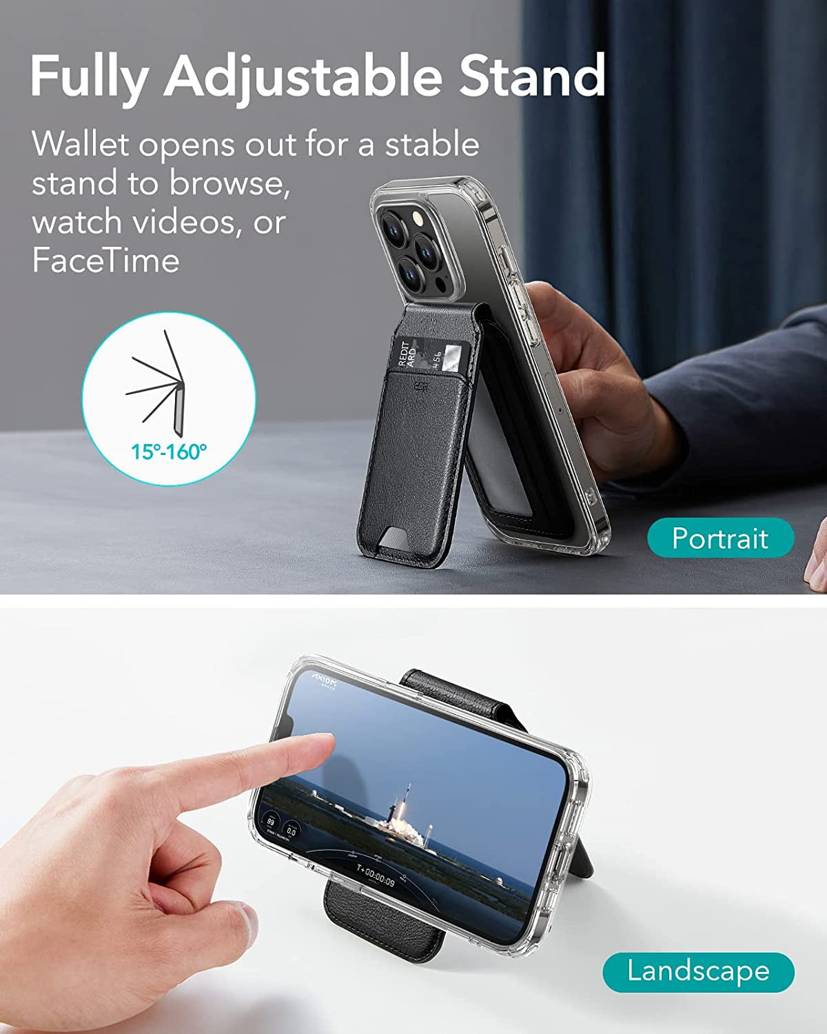 ESR Halolock Magsafe Wallet and Clear Case Set, Compatible with Iphone 14 Pro Case, Black Detachable Magsafe Wallet with Adjustable Stand, 3-Card Holder, Military-Grade Protection  ESR   