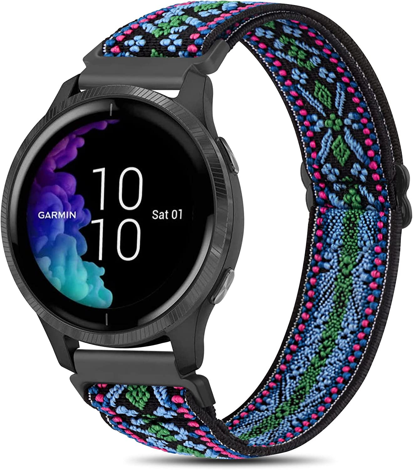 Wanme Bands for Garmin Venu / Vivoactive 3 Watch Band, 20Mm Adjustable Elastic Replacement Wristband Strap for Garmin Venu Sq, Vivoactive 3 Music, Forerunner 645 / 245 Music, Samsung Galaxy Watch 4 (Green Arrow)  Wanme Fashion Green  