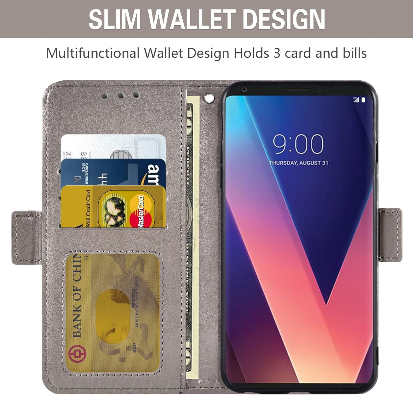 Asuwish Compatible with LG V35 Thinq V30 plus Wallet Case and Tempered Glass Screen Protector Credit Card Holder Flip Wrist Strap Cell Phone Cover for LGV30 LGV35 LG30 LG35 V 30 35 V30+ V30S H931 Grey  Asuwish   