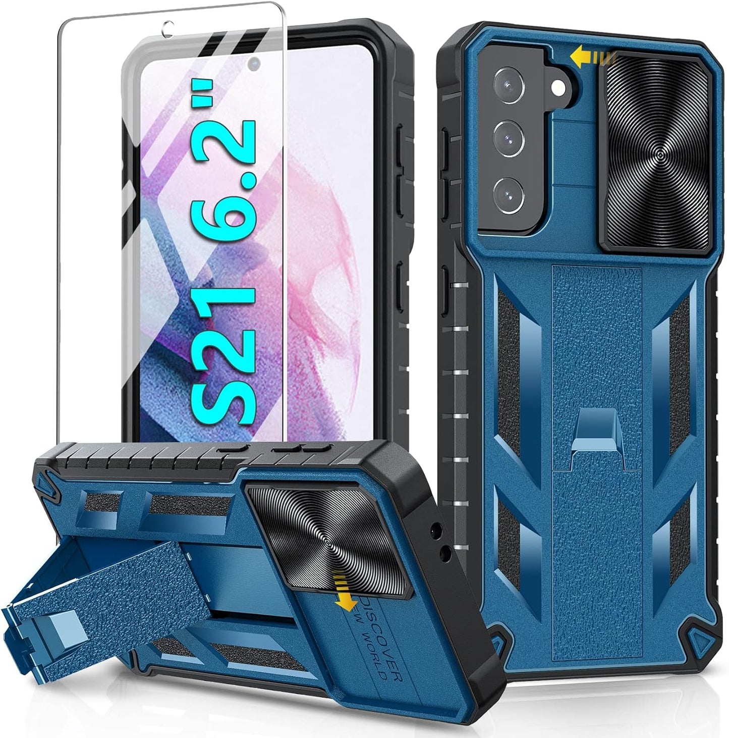 Soios for Samsung Galaxy S21 5G Case(𝙉𝙊𝙏 𝙛𝙤𝙧 𝙋𝙡𝙪𝙨 𝙎𝟮𝟭+ 𝙤𝙧 𝙐𝙡𝙩𝙧𝙖): Galaxy S21 5G 6.2" Case with Kickstand | Heavy Duty Protection Phone Cover | Durable Protective Shockproof Case  SOiOS Blue  