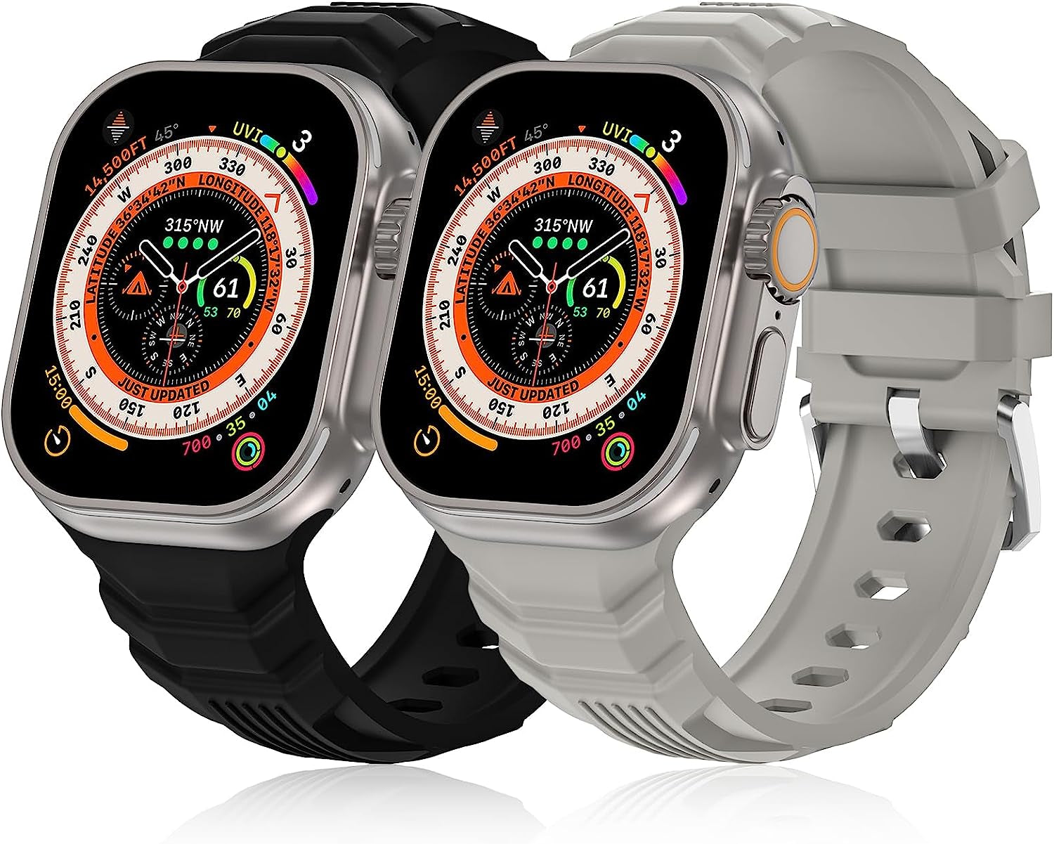 Seizehe Sport Bands Compatible with Apple Watch Ultra Band 49Mm 45Mm 44Mm 42Mm for Men, Soft Silicone Wristbands Replacement Strap for Iwatch Ultra Bands Series 8/7/SE/6/5/4/3/2/1, 2 Packs  Seizehe Black/Rock ash 42mm/44mm/45mm/49mm 