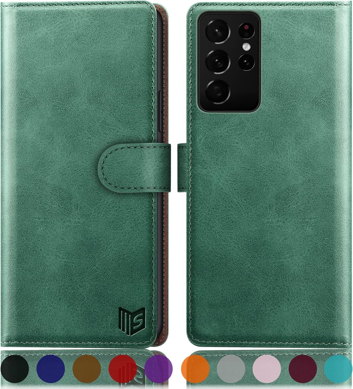 SUANPOT for Samsung Galaxy S21 Ultra 6.8" with RFID Blocking Leather Wallet Case Credit Card Holder,Flip Folio Book Phone Case Shockproof Cover Women Men for Samsung S21 Ultra Case Wallet Light Brown  SUANPOT Sea Green  