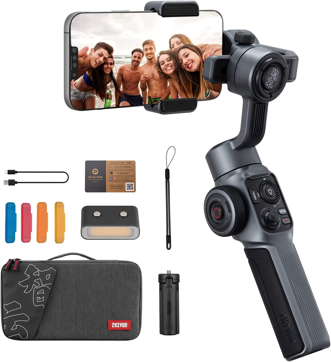 Zhiyun Smooth 5S Combo Professional Gimbal Stabilizer for Smartphone, Handheld 3-Axis Phone Gimbal, Portable Stabilizer Compatible with Iphone and Android - Gray  ZHIYUN   