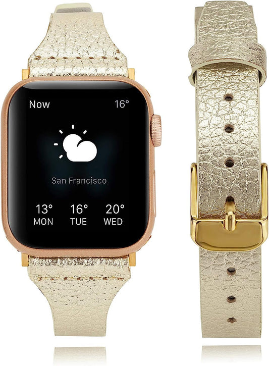 Tinoband Slim Genuine Leather Bands Compatible with Apple Watch Band 38Mm/40Mm/41Mm, 42Mm/44Mm/45Mm for Women Men, Leather Watch Band Replacement Strap for Iwatch Series 7/SE/6/5/4/3/2/1  TinoBand   