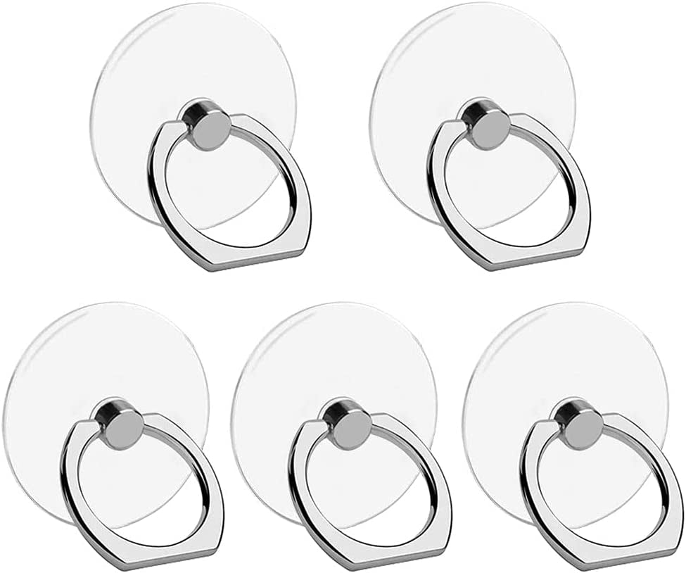 VOVIGGOL Cell Phone Ring Holder Stand 5 Pack, Transparent Phone Ring Holder Finger Kickstand 360° Degree Rotation Clear Phone Ring Grip Compatible Iphone Cellphone Phone Case (Round)  VOVIGGOL   