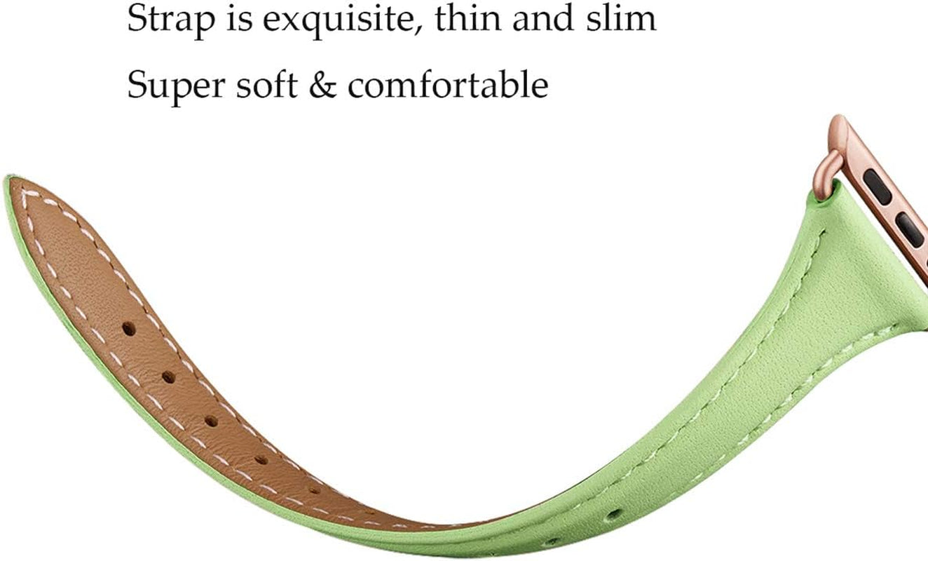 WFEAGL Leather Bands Compatible with Apple Watch Band 42Mm 44Mm 45Mm 49Mm, Top Grain Leather Band Slim & Thin Replacement Wristband for Iwatch Ultra SE & Series 8/7/6/5/4/3/2/1 (Mintgreen/Rosegold)  WFEAGL   