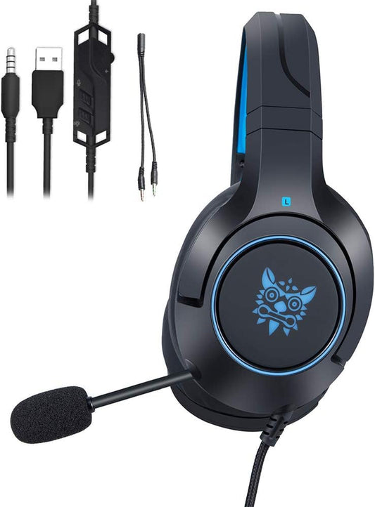 YINSY Gaming Headset,Wired Gaming Headphones,With Mic,Rgb Cool Light,Volume Control, Compatible with Laptop, Tablet, PS4, PC, Smartphone and so On,Black+Blue  YINSY   