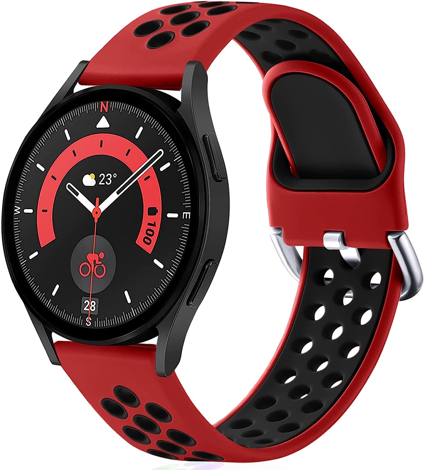 Lerobo Sport Bands Compatible with Samsung Galaxy Watch 4 Band/Galaxy Watch 5 Band,Active 2 Watch Bands/Galaxy Watch 3 Band/Galaxy Watch Band, 20Mm Soft Silicone Sport Strap Replacement Women Men  Lerobo Red-Black Large 