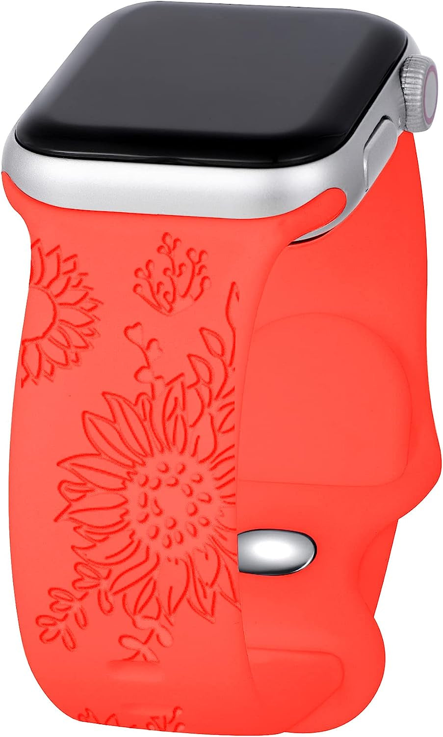 Compatible with Apple Watch Bands 38Mm 40Mm 41Mm 42Mm 44Mm 45Mm,Unique Flower Engraved Watch Band for Iwatch Series 7 6 5 4 3 2 1 SE Women Men  HZDK Orange 42mm/44mm/45mm 