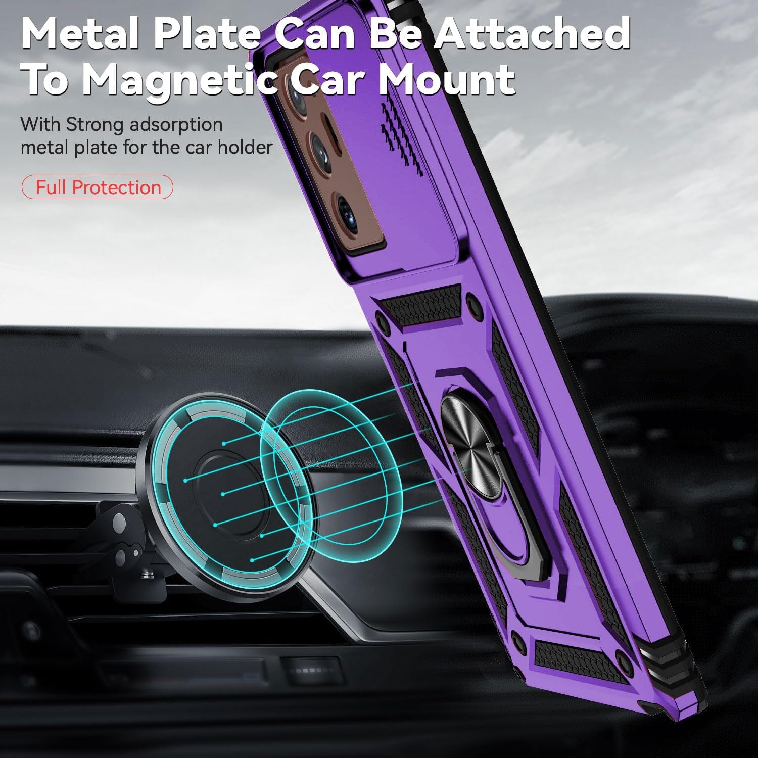 For Samsung Galaxy Note 20 Ultra Case with Camera Lens Cover HD Screen Protector, Military-Grade Drop Tested Magnetic Ring Holder Kickstand Protective Phone Case for Galaxy Note 20 Ultra 5G (Purple)  JINZHI Inc   