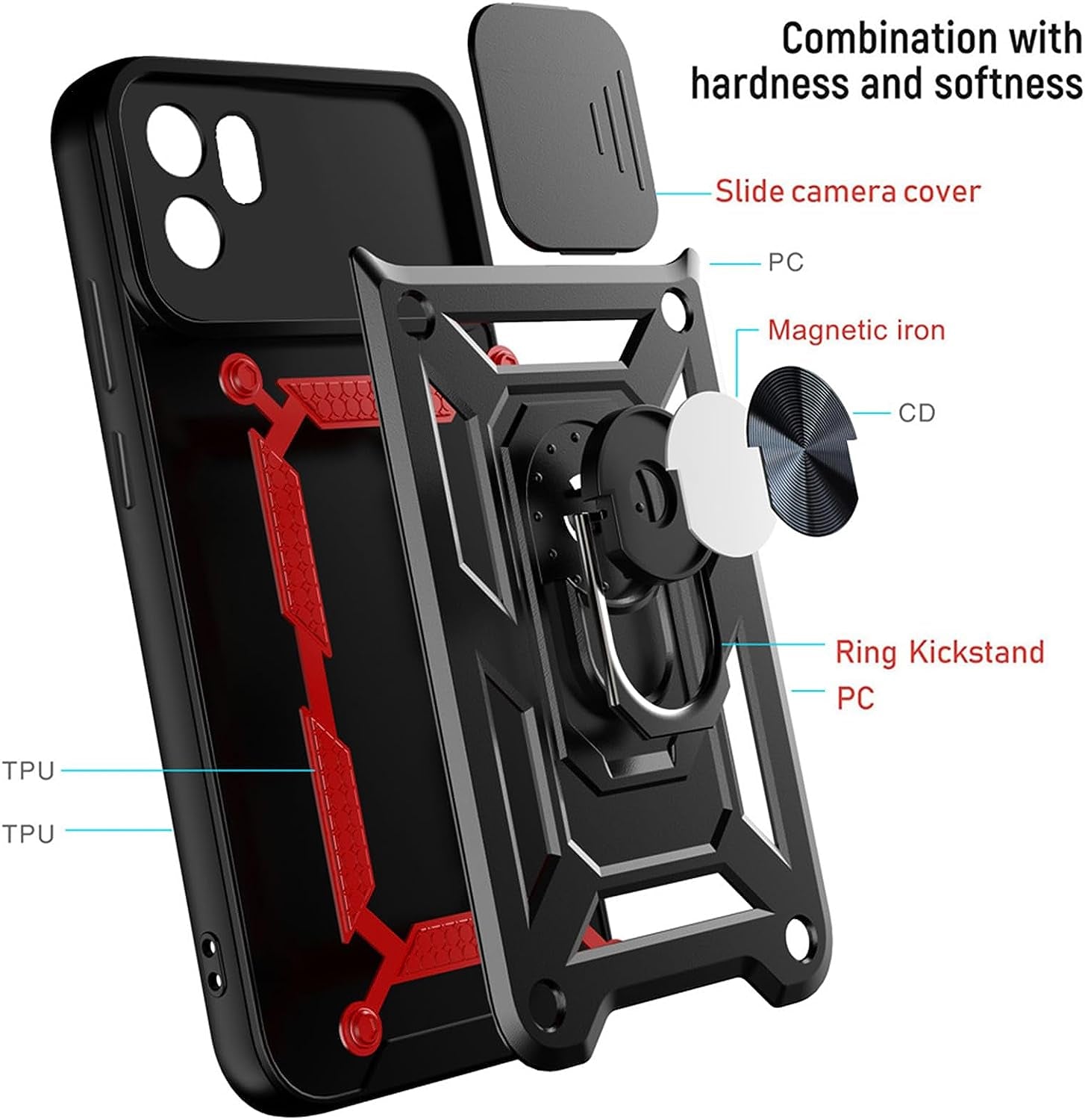 Ysnzaq Case for Xiaomi Redmi A1 Plus/Redmi A2 Plus, Heavy Duty Shockproof Lens Protective Phone Cover with Magnetic Stand for Xiaomi Redmi A2 Plus/Redmi A1 plus SJ Black  Ysnzaq   