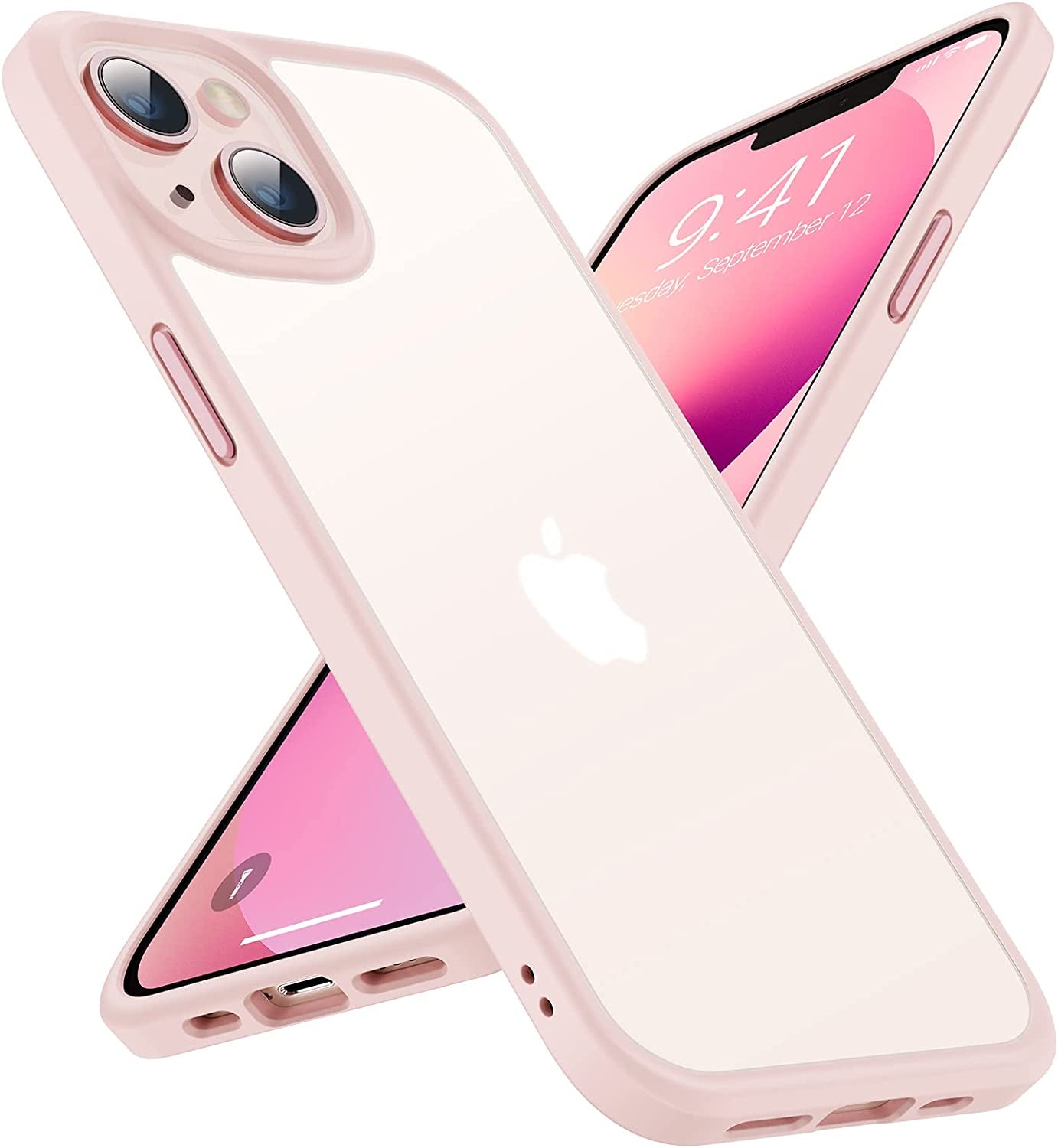 TORRAS Designed for Shockproof Iphone 13 Case/Iphone 14 Case, Military Grade Drop Tested, Shockproof Protective Hard Back Slim Case for Iphone 13 & Iphone 14 Case, Black-Guardian Series  TORRAS Chalk Pink iPhone 14/13 (6.1'') 