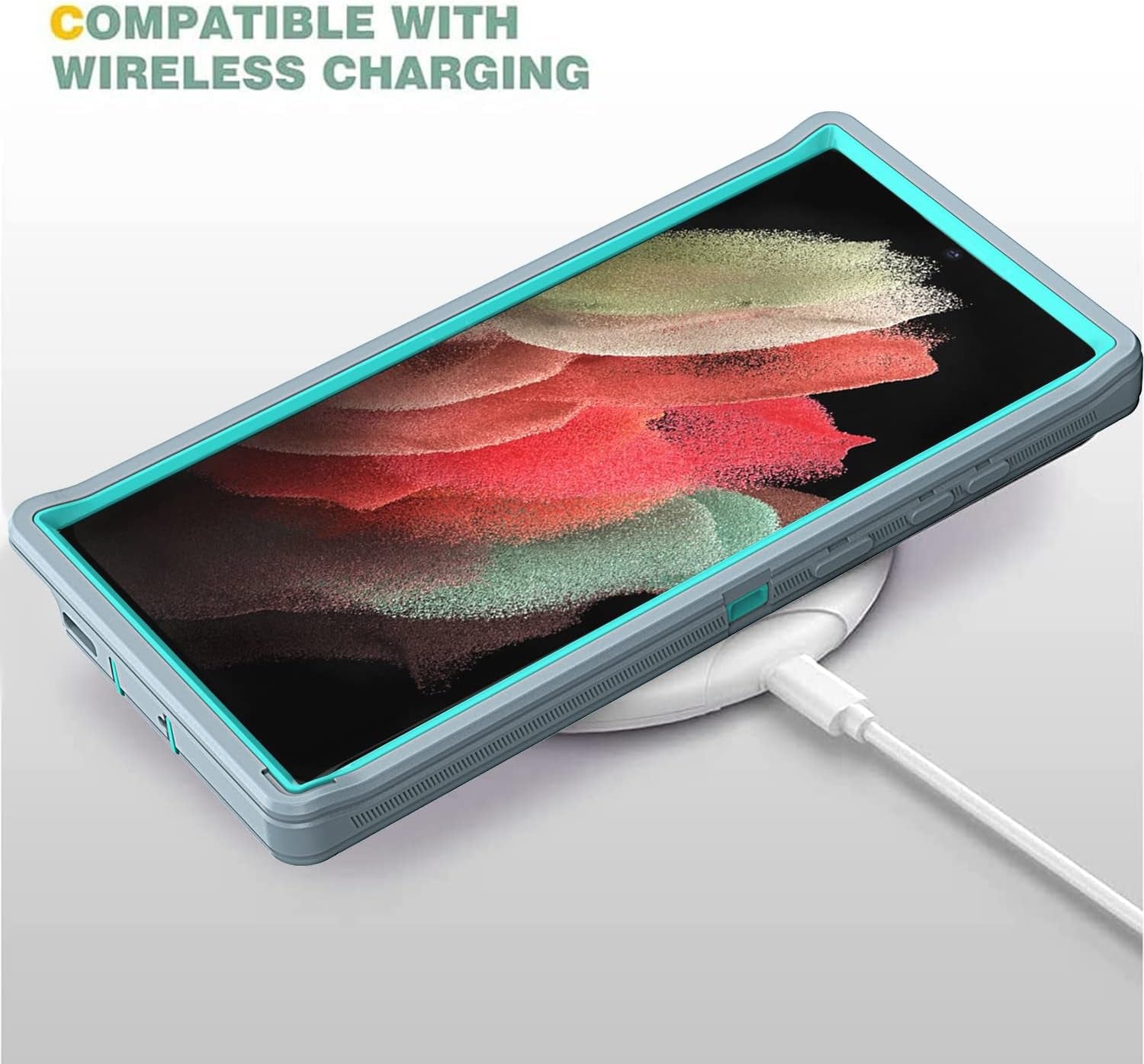 Qinmay Samsung S22 Ultra 5G Case - 3-Layer Heavy Duty Shock Protection, Dust Proof, 6.8 Inch, Grey Skyblue  Qinmay   