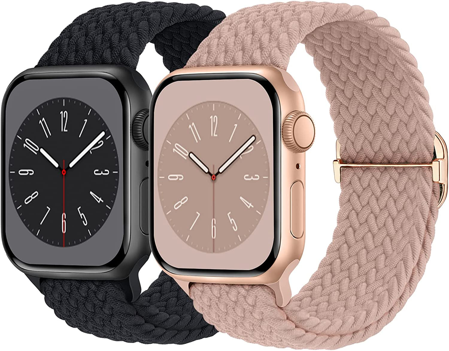 Braided Solo Loop Compatible with Apple Watch Band 38Mm 40Mm 41Mm 42Mm 44Mm 45Mm 49Mm Women Men, Adjustable Stretchy Bands Elastic Sport Wristbands for Iwatch Series 8 7 6 5 4 3 2 1 SE Ultra  Butifacion Black/Pink 38mm/40mm/41mm 