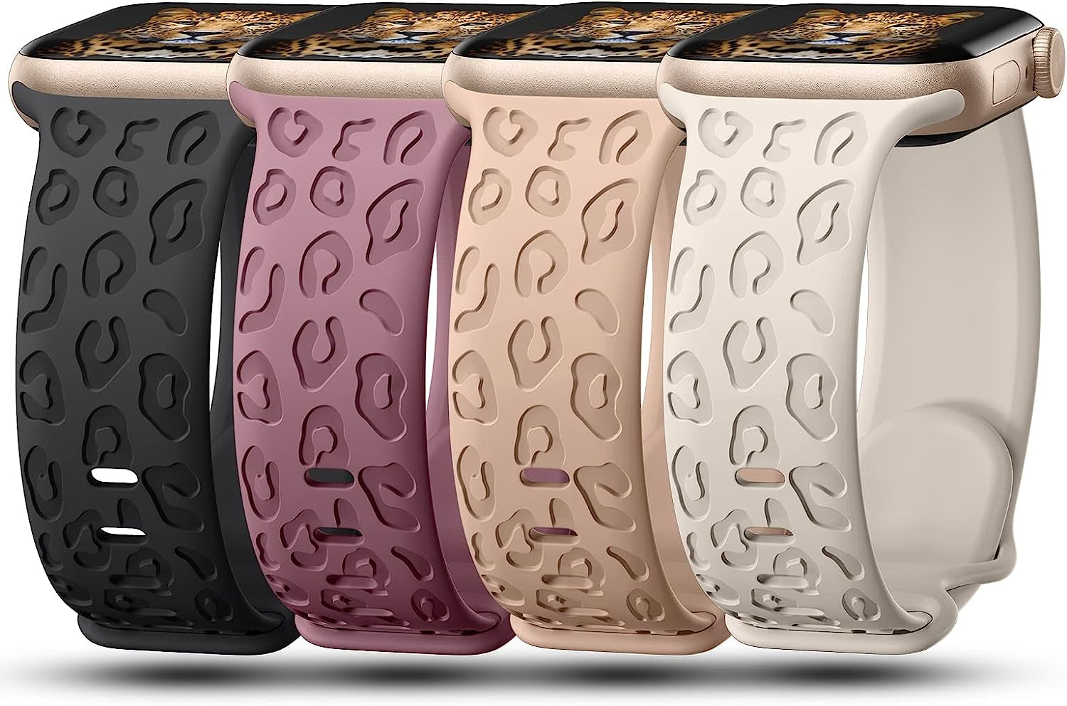 Creategreat Engraved Bands Compatible with Apple Watch Band 45Mm 44Mm 42Mm 41Mm 40Mm 38Mm, Leopard Flower Boho Pattern Soft Silicone Strap Compatible with Iwatch Series 8 7 6 5 4 3 2 1 SE, Women Men  CreateGreat Black,Smoke Violet,Walnut,Starlight 41MM/40MM/38MM 