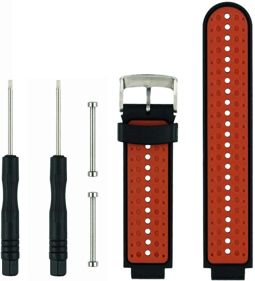 Replacement for Garmin Forerunner 235 / Garmin Approach S20 S5 S6 Watch Band Accessory, Adjustable Silicone Solid&Pattern Strap Wristband for Forerunner 220/230/620/630/735Xt/235Lite…  kiugi Black/Red  