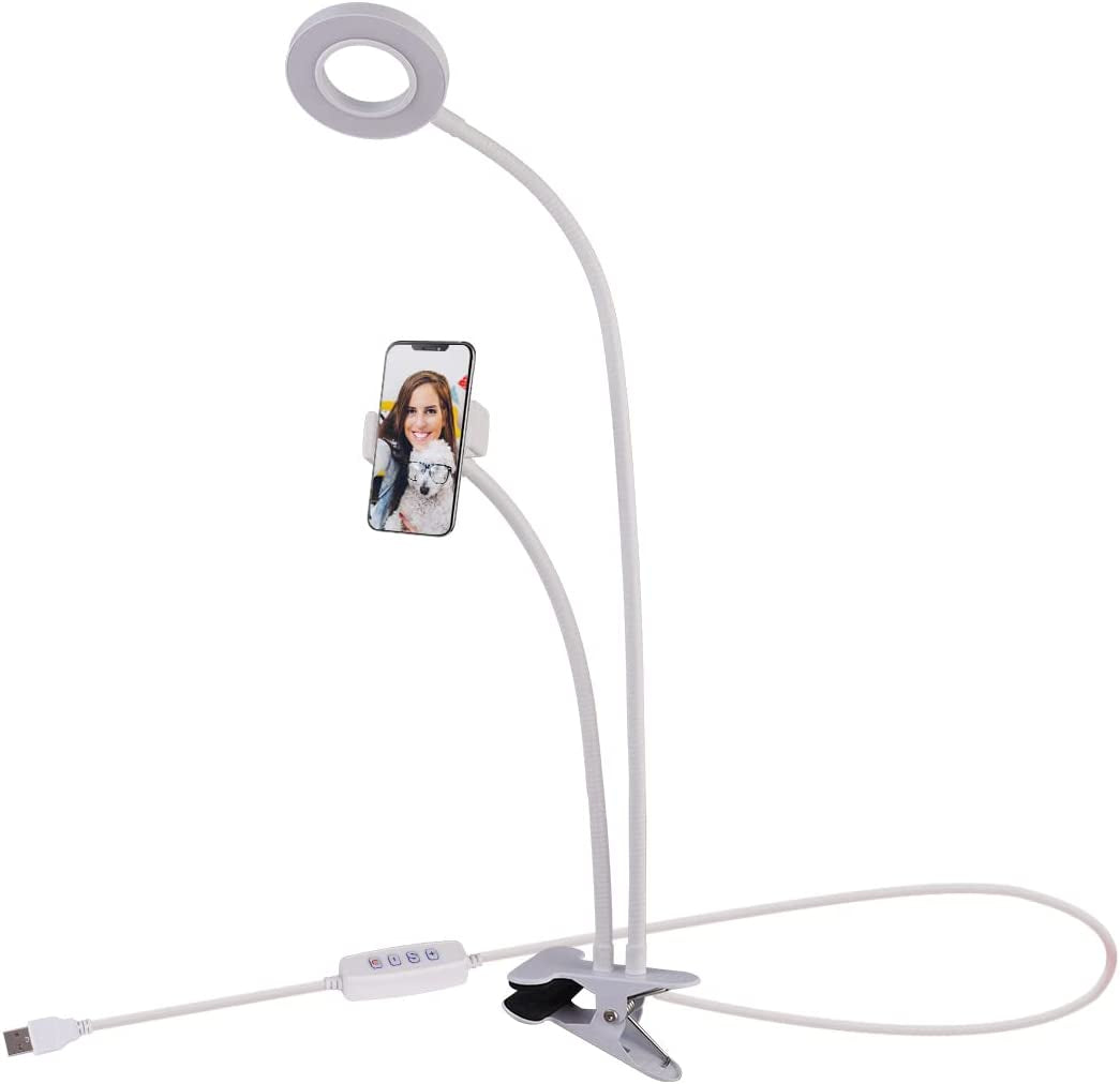 Tranesca Selfie Ring Light with Cell Phone Holder Stand for Live Stream/Makeup, LED Camera Lighting [3-Light Mode] with Flexible Arms Compatible with Cell Phones and Camera (Black)  Tranesca White  