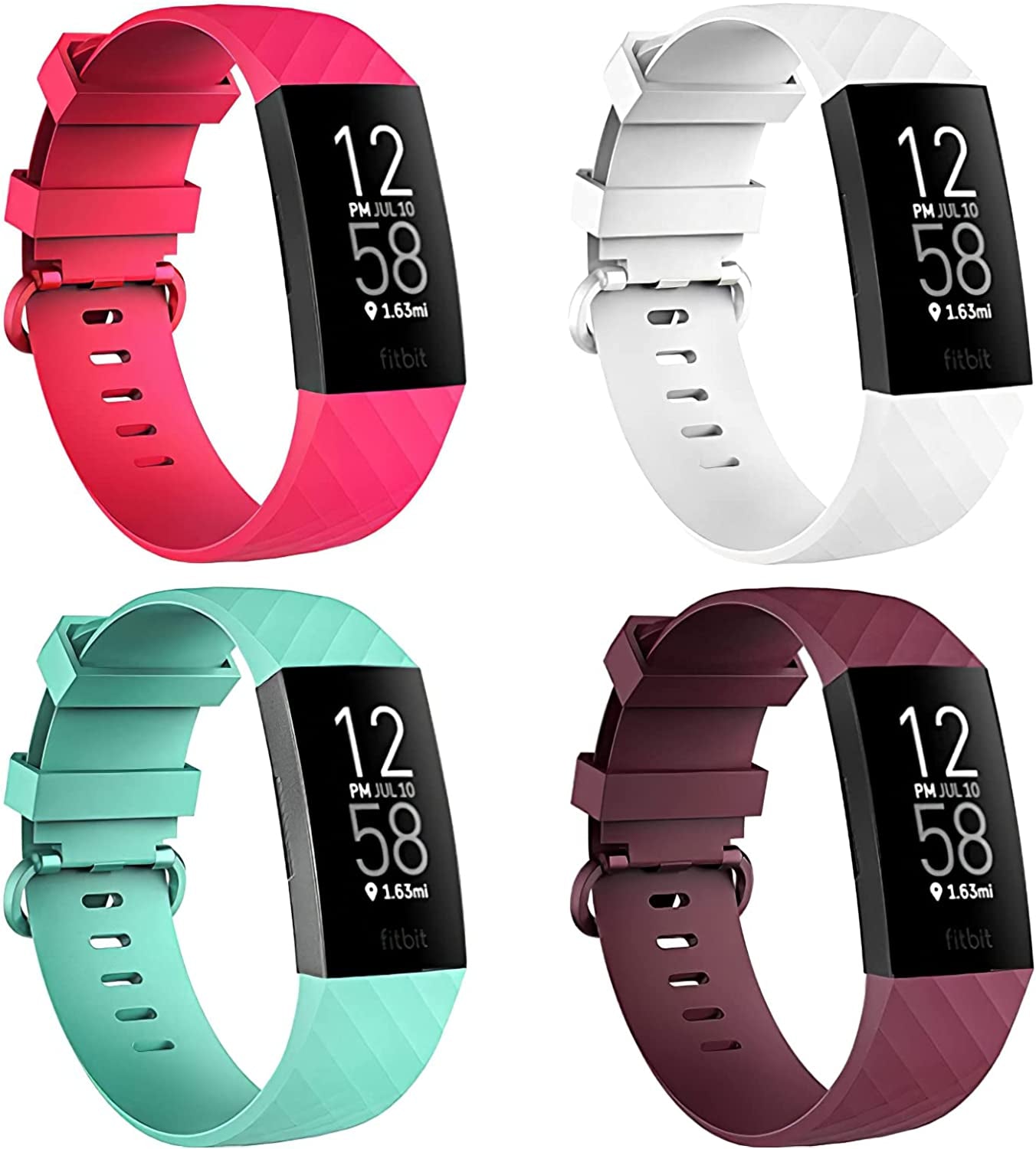 4 Pack Bands for Fitbit Charge 4/ Fitbit Charge 3/ Charge3 SE, Soft Waterproof Replacement Wristbands for Women Men Small Large (Black/Navy/Sangria/White, S: for 5.5"-7.1" Wrist)  Velavior Hot Pink/Aquamarine/White/Sangria L: for 7.1"-8.7" wrist 