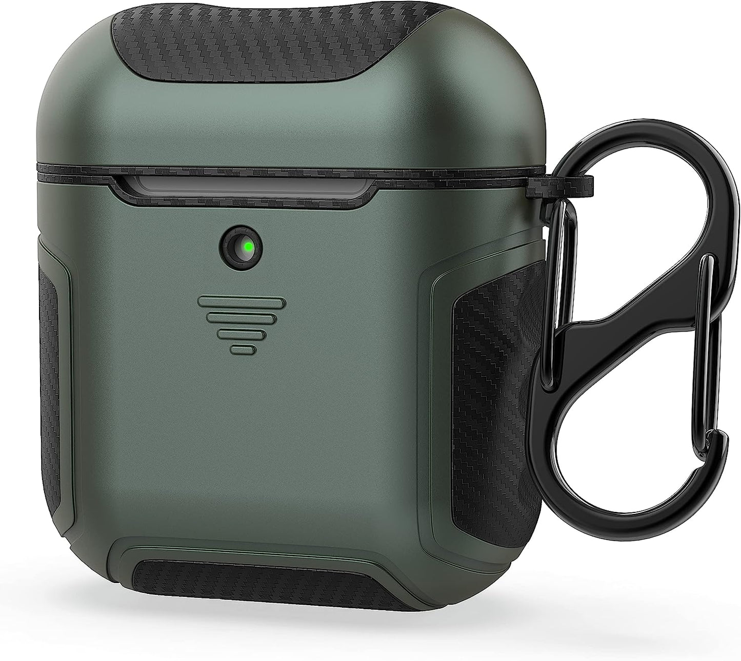 Designed for Airpods Cover Case,Oretech Designed for Airpods 1&Airpods 2 Cover Heavy Duty Hybrid 2 in 1 Protective Hard PC Soft TPU Carbon Fiber Case with Carabiner for Airpods 1&2 Cover- Aqua Blue  ORETECH for Airpods 1/Airpods 2-Dark Green  