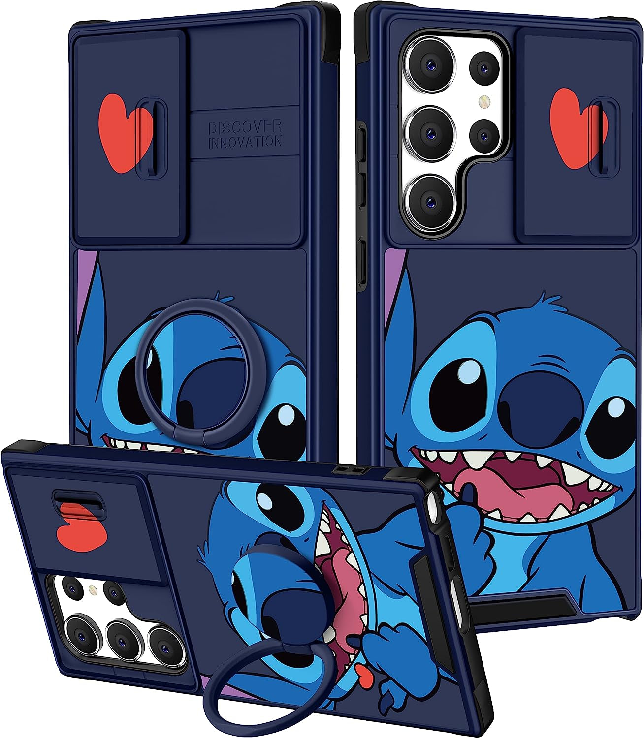 Oqpa for Samsung Galaxy S22 Ultra Case Cute Cartoon Case with Camera Cover+Ring Holder for Women Girly Girls Boys Kids Galaxy S22 Ultra Kawaii Funny Unique Case for Samsung S22 Ultra, Happy Miki  meitong2020 Heart Stit  