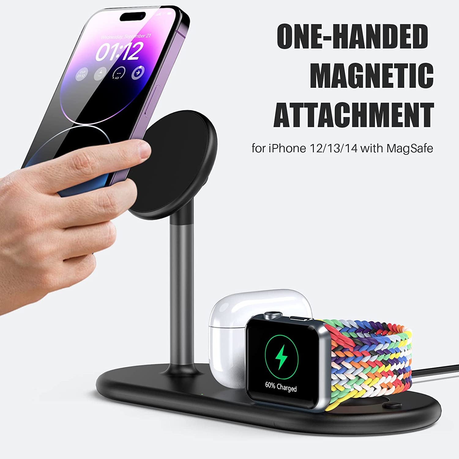 3-In-1 Wireless Charging Station for Apple Devices - Fast Wireless Charger Stand Compatible with Magsafe Charger for Iphone 14/13/12 Series, Apple Watch Ultra 8/7/SE/6/5/4/3, Airpods 3/Pro/2/1  ShenZhen ChengGuo Electronics Co.,Ltd   