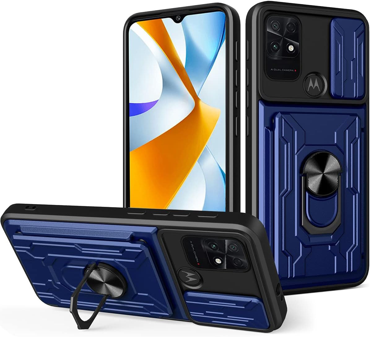 Ccsmall for Xiaomi Poco C40 Case Sliding Window Case with Card Holders, Cover with Slide Camera Protection Built-In Magnetic Kickstand Case for Xiaomi Poco C40 LJK Black  CCSmall Blue Xiaomi Poco C40 