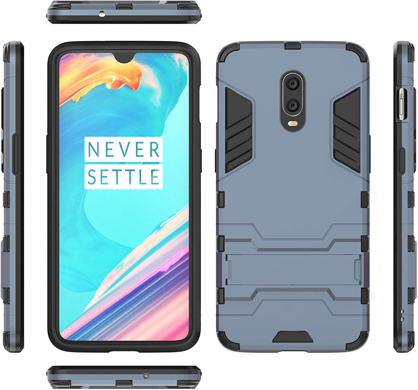 Maijin Case for Oneplus 6T / Oneplus 7 (6.41 Inch) 2 in 1 Shockproof with Kickstand Feature Hybrid Dual Layer Armor Defender Protective Cover (Blue Black)  MaiJin   