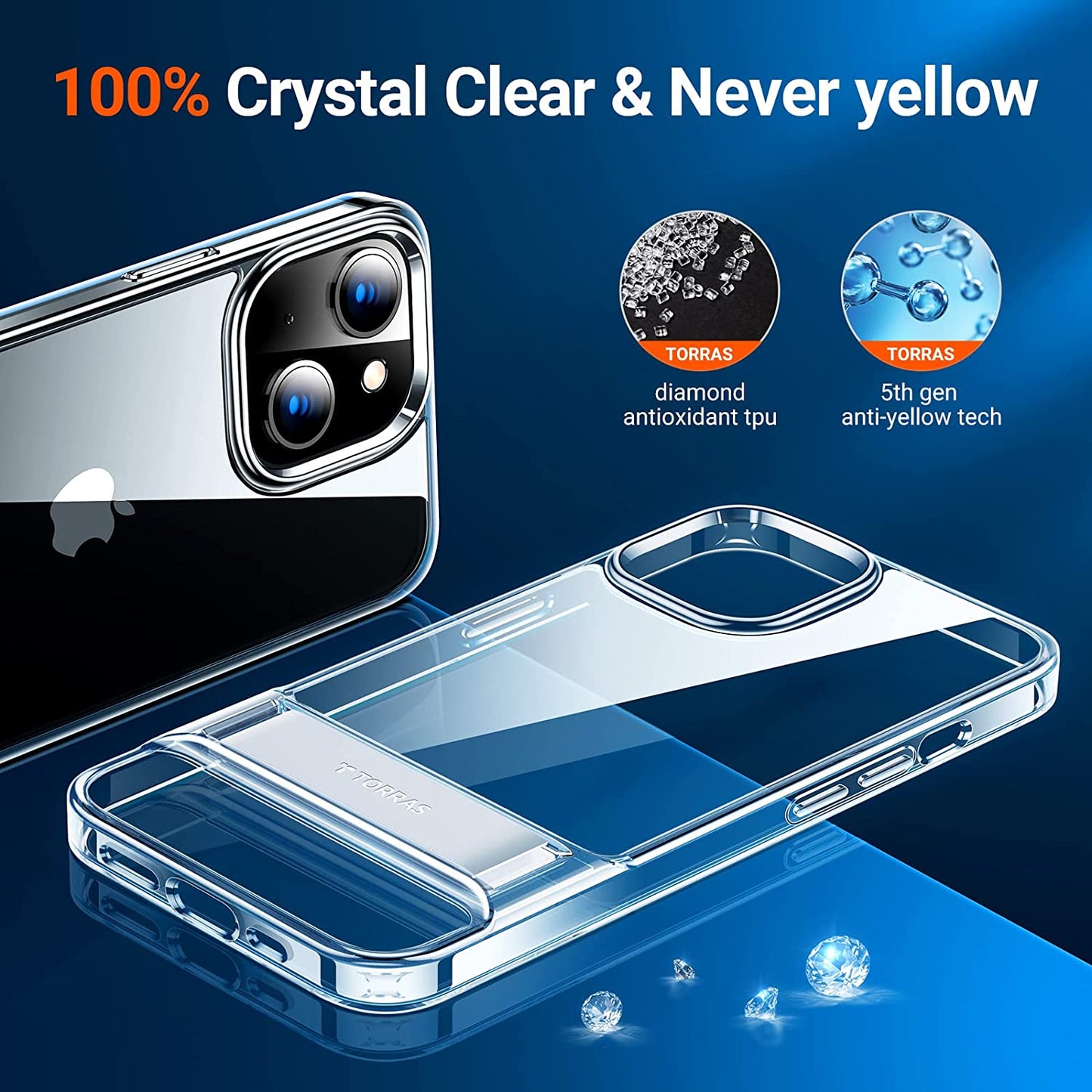 TORRAS Moonclimber for Iphone 14 Case for Iphone 13 Case, [3 Stand Ways] [Non-Yellowing & Military Grade Shockproof] Protective Slim Hard Clear Phone Case with Stand 6.1'' 2022, Crystal Clear  TORRAS   