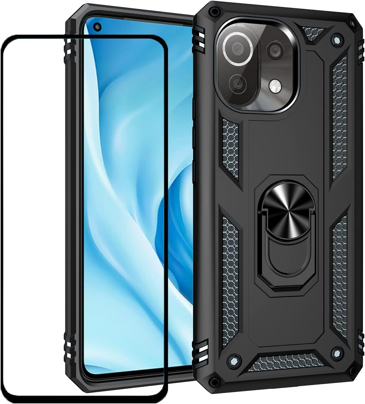 For Xiaomi Mi 11 Lite Case with Screen Protctor,Mi 11 Lite 5G Phone Case,Military-Grade Protective Dual Layer Heavy Duty with Kickstand Car Mout Magnetic Cover for Xiaomi Mi 11 Lite(Mi11 Lite, Black)  Generic   