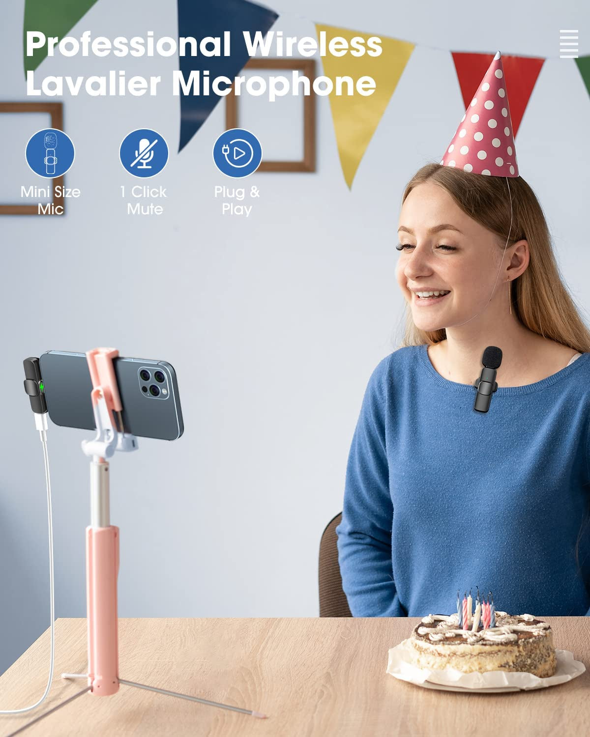 Wireless Lavalier Microphone for Ipad Mini Clip-On Microphone for Iphone Video Recording Denoise Omni Lav Lapel Mic for Interview/Youtube/Vlog/Live Streaming/Tiktok/Content Creator  NICHOM   