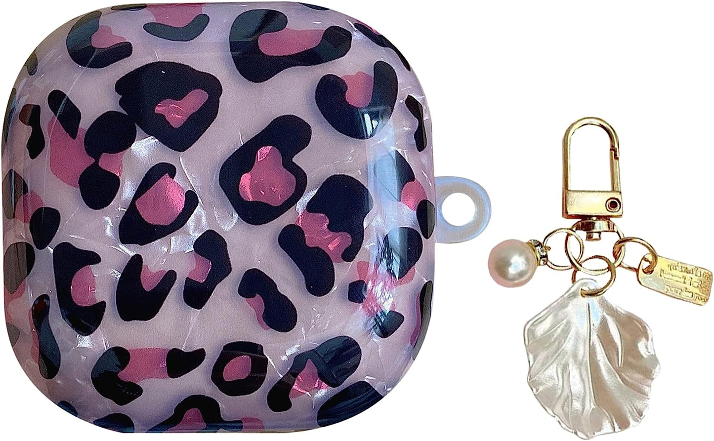 HENJI Case for Samsung Galaxy Buds 2 Case (2021) / Galaxy Buds Pro Case (2021) / Galaxy Buds Live Case (2020), Full Protective Pearl Shell Cover with Pearl Keychain for Women Girl (Leopard Grain B)  HENJI Leopard Grain P  