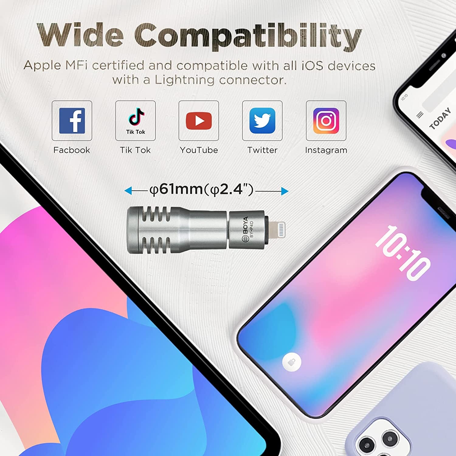 BOYA BY-P4D Iphone Microphone Ios Mini Phone Mic with Lightning Port for Iphone/Ipad/Ipod Foldable External Microphone with Wind Foam for Youtube,Vlogging,Live Stream,Video Record  BOYA   