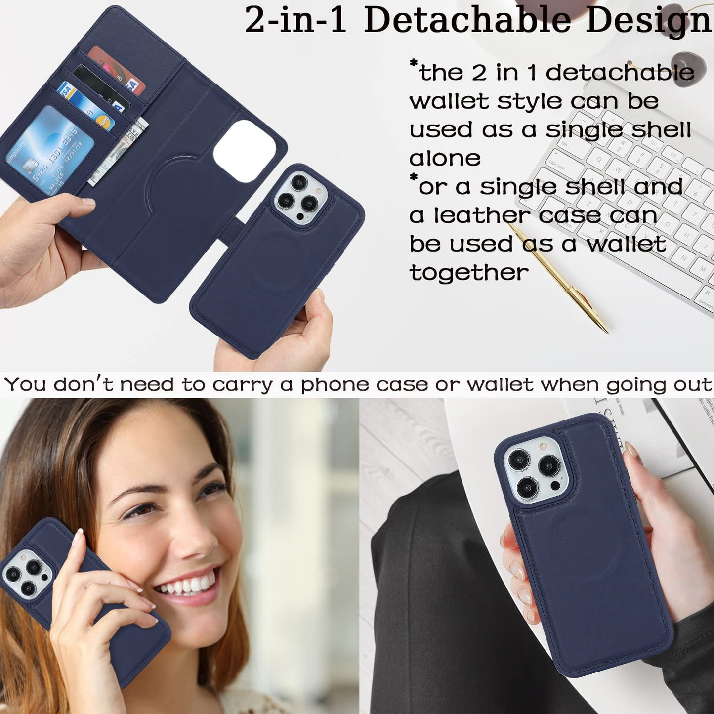 Ｈａｖａｙａ Iphone 13 Pro Max Wallet Case Magsafe,Iphone 12 Pro Max Wallet Case Detachable Magnetic,Iphone 13 Pro Max Phone Case Wallet with Card Holder for Women,Flip Magnetica Cover for Men-Blue  Ｈａｖａｙａ   