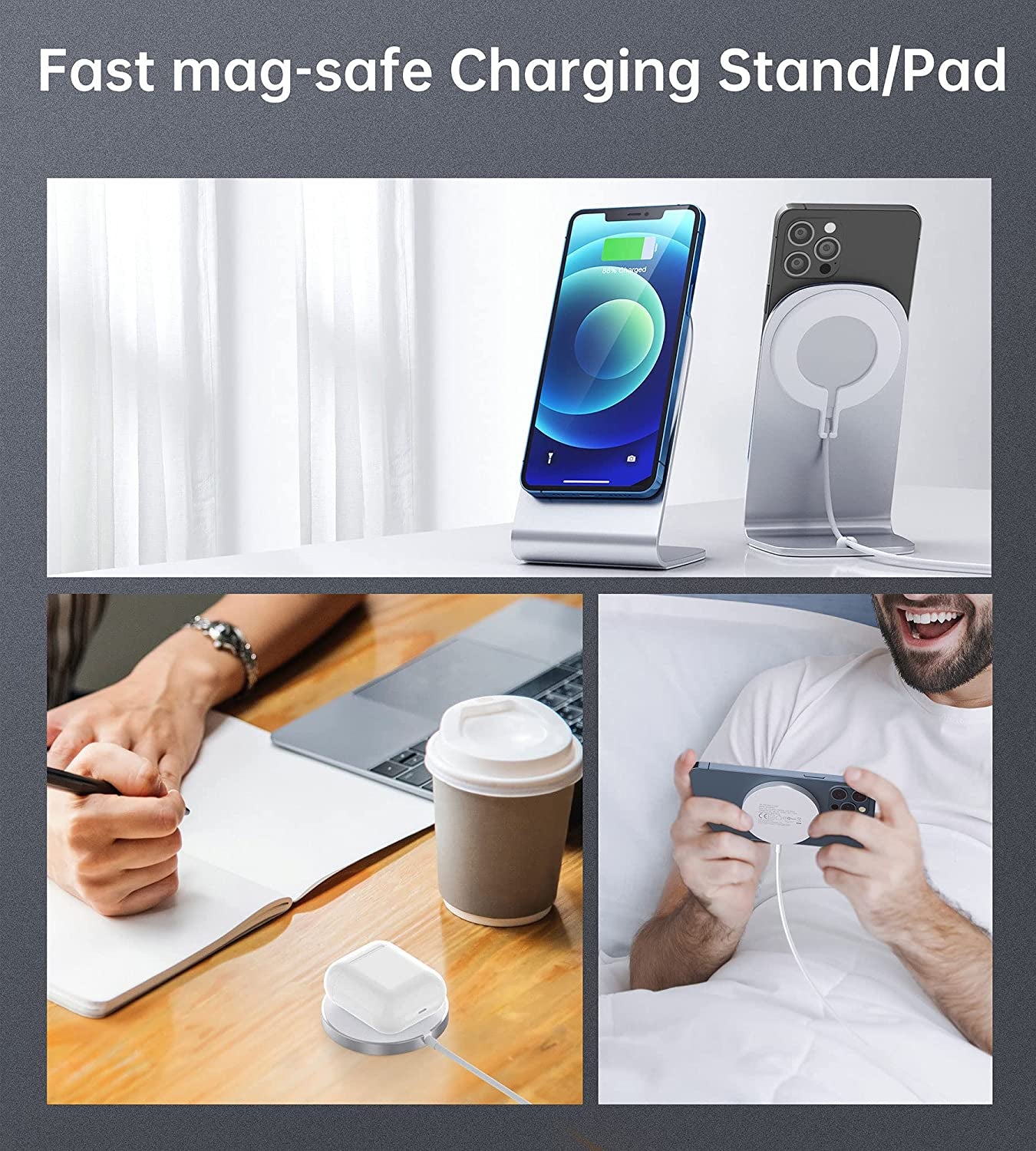 Magnetic Wireless Charger for Apple Series, Mag-Safe Charger Stand 15W Fast Wireless Charging Stand/Pad+5Ft USB-C Cable for Iphone 14 13 12 Pro Max Mini, Airpods(With 20W USB-C PD Adapter)Mag Chargers  Shenzhen Dsenbor Technology Co.,Ltd.   