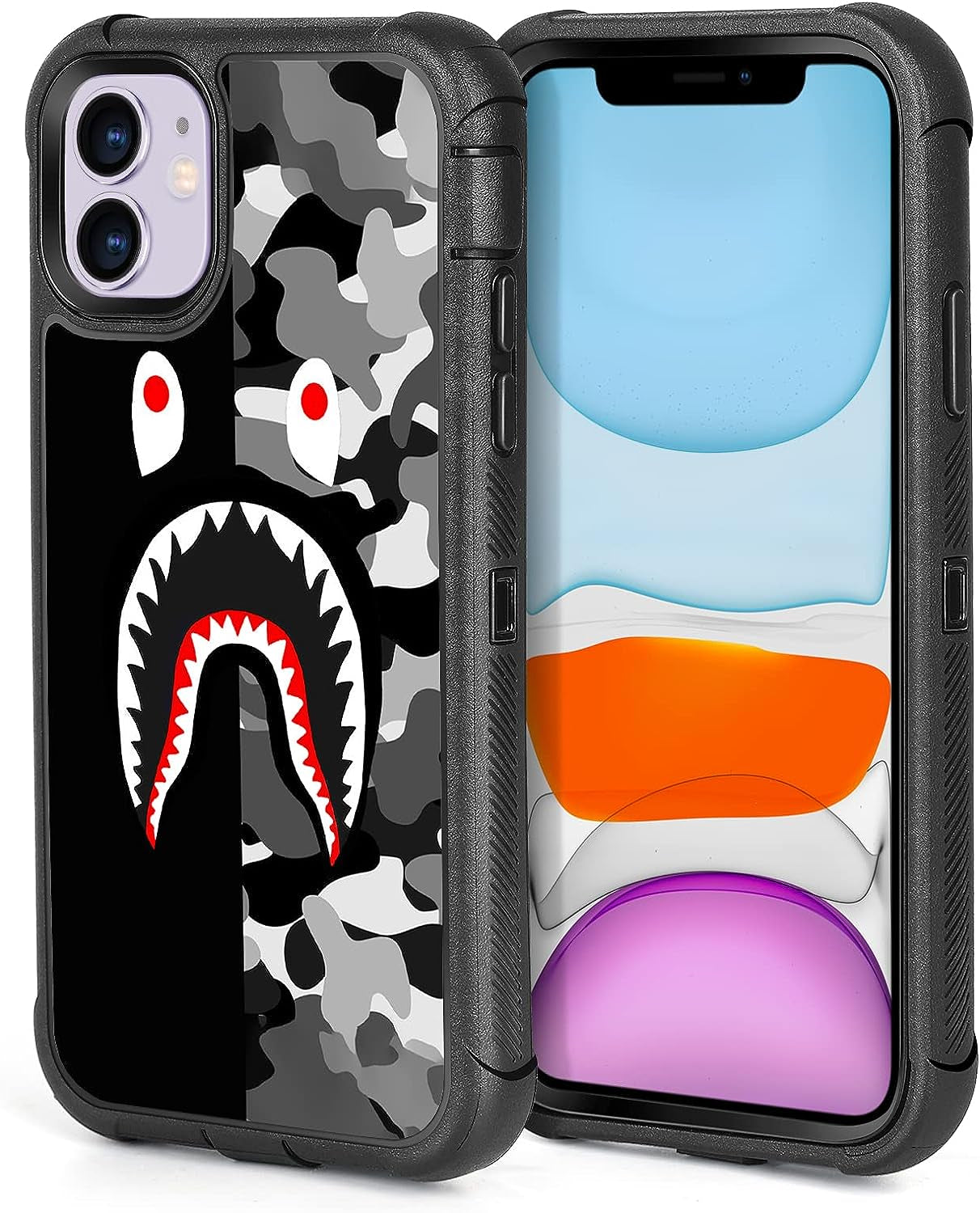 XWMHHP Compatible with Iphone 12 Case Iphone 12 Pro Case Dont Tread on Me American Flag Design for Men, 3-Layer Rugged Shockproof Hard Plastic Bumper +Soft Silicone Rubber Heavy Duty Protection Cover  XWMHHP Camo Shark Iphone 12/12 Pro 