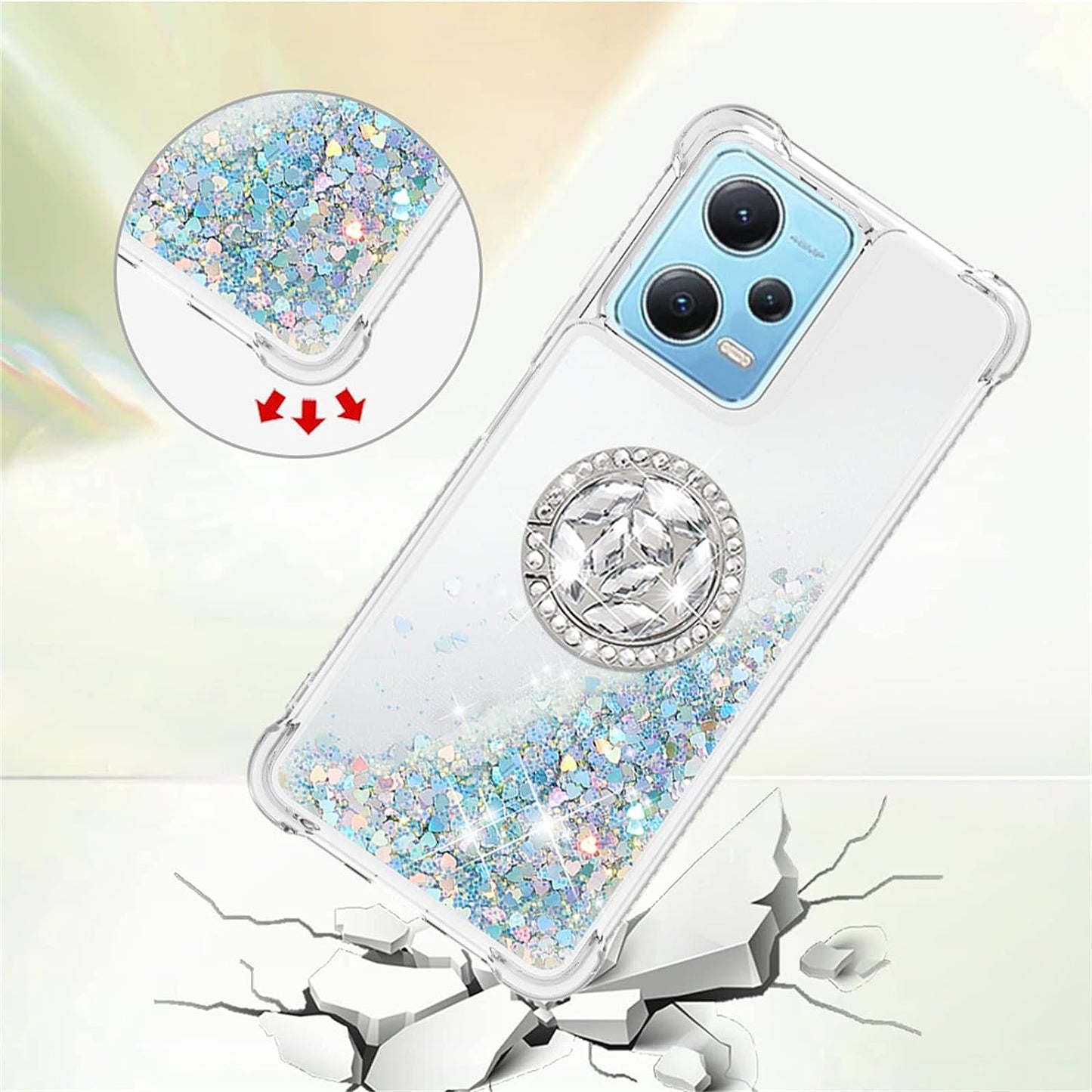 Ccsmall Glitter Clear Sparkly Bling Case for Xiaomi Redmi Note 12 4G, Flowing Liquid Quicksand Cover with Diamond Ring Holder Case for Xiaomi Redmi Note 12 4G LSZ Silver  CCSmall   