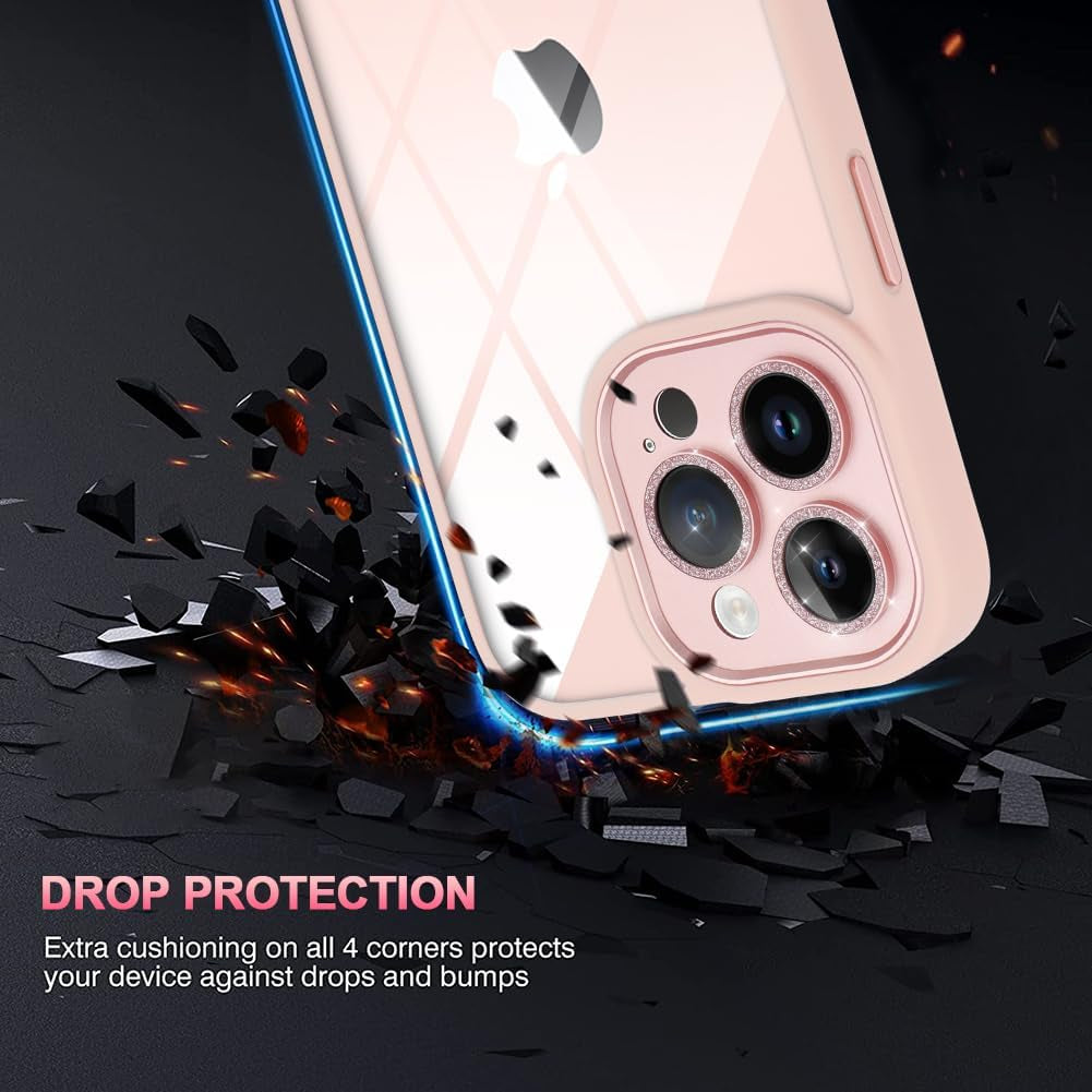 Tharlet Clear for Iphone 14 Pro Case [10FT Military Grade Drop Tested] White Silicone Slim Clear Hard Back Frame with Glitter Camera Lens Case for Iphone 14 Pro Phone Case, Pink (6.1")  tharlet   