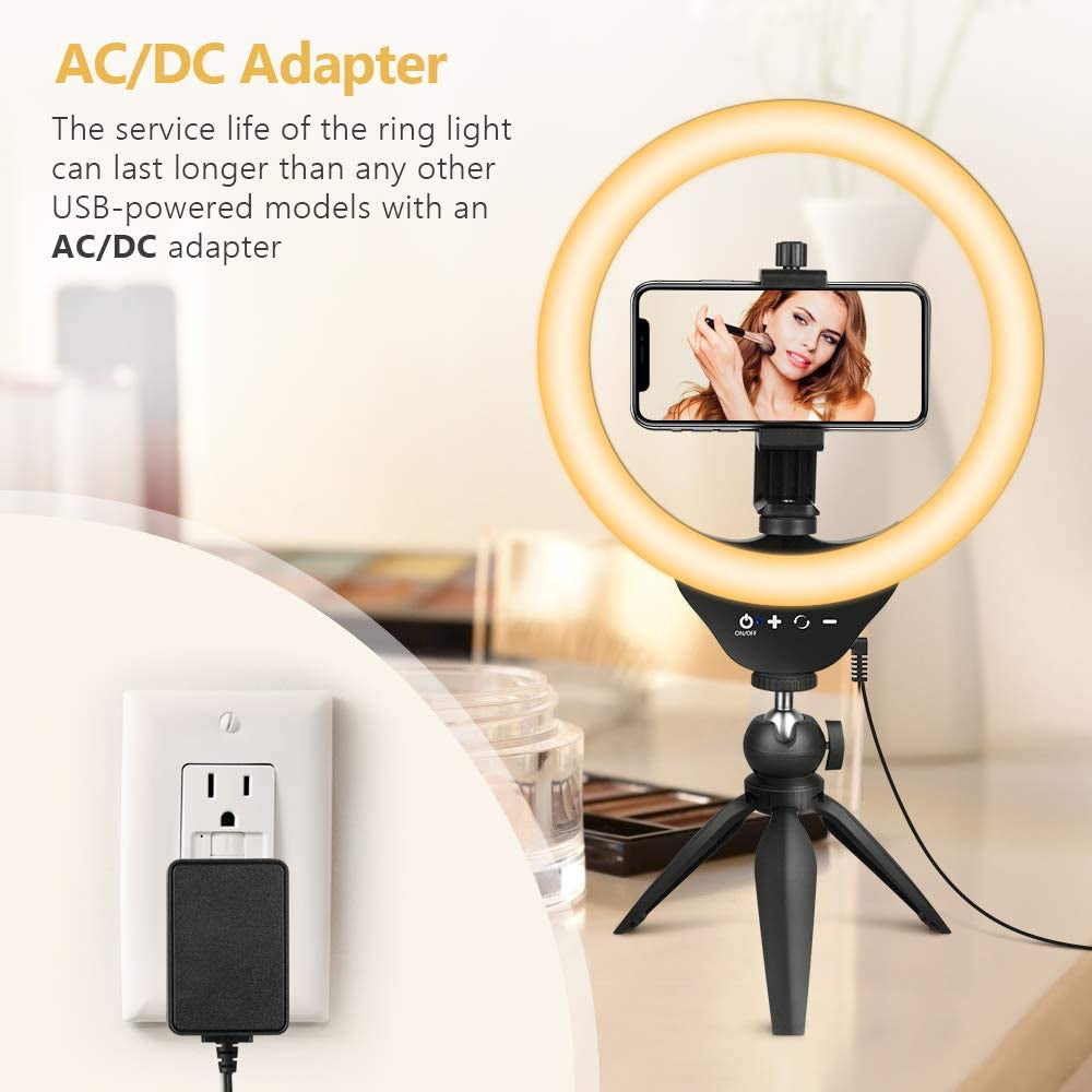 Ubeesize 10" Selfie Ring Light with Tripod Stand & Cell Phone Holder, Dimmable Desktop LED Circle Light for Live Streaming/Makeup/Youtube/Tik Tok, Compatible with Ios and Android Phones  UBeesize   