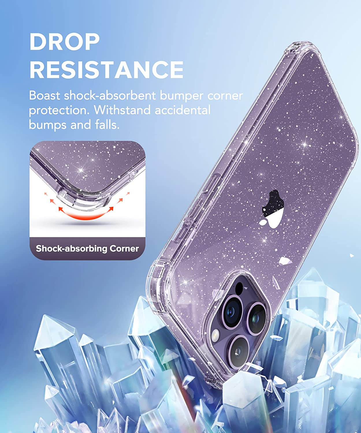 BERFY Glitter Case for Iphone 14 Pro Max, with 2Pcs Screen Protector+2Pcs Camera Protector, [Non-Yellowing] Clear Bling Sparkle Cute Shockproof Phone Case for Women, 6.7 Inch Cover, Glitter Clear  BERFY   