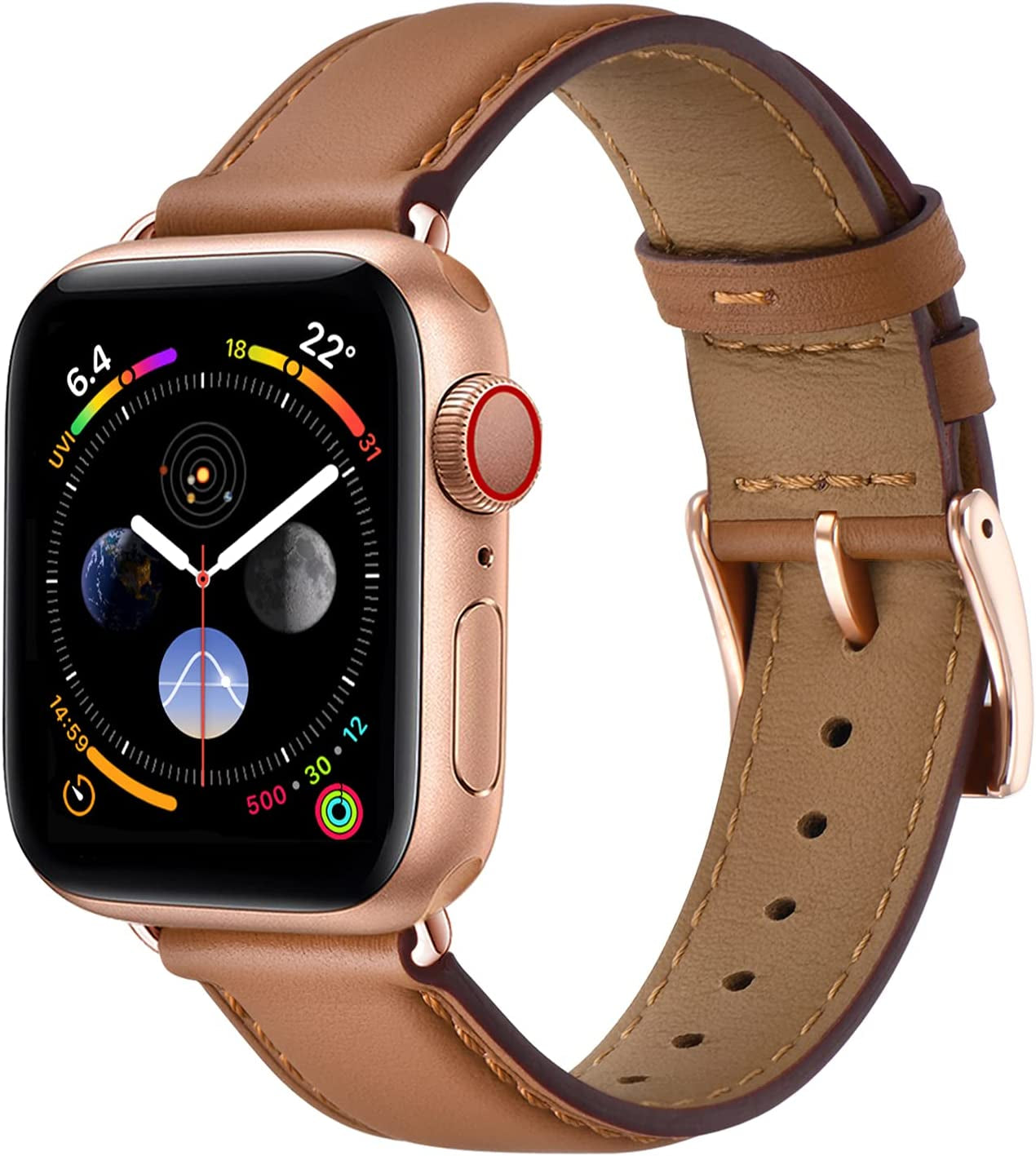 OMIU Square Bands Compatible with Apple Watch Band 38Mm 40Mm 41Mm 42Mm 44Mm 45Mm 49Mm, Genuine Leather Wristband Starp for Iwatch SE Series 8 7 6 5 4 3 2 1 Utral for Women Men(Ivory White/Rose Gold)  BestWayStore Brown/Rose Gold 42mm 44mm 45mm 49mm 