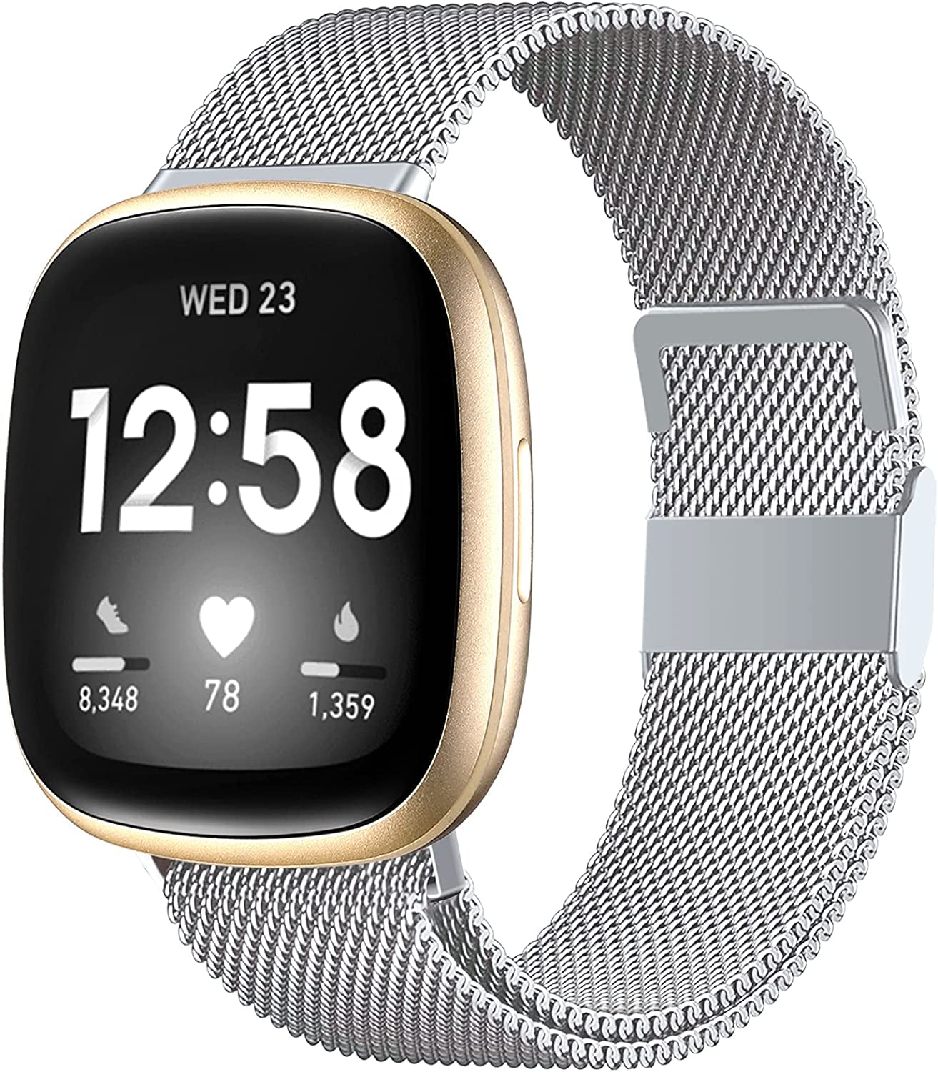 ZWGKKYGYH Bands Compatible with Fitbit Sense Versa 3 Versa 4 and Sense 2 Smartwatch Women Men, Stainless Steel Metal Mesh Magnetic Band Replacement for Sense/Sense 2/Versa 3/Versa 4, Small Champagne  ZWGKKYGYH Silver L: 6.7" - 9.0" 