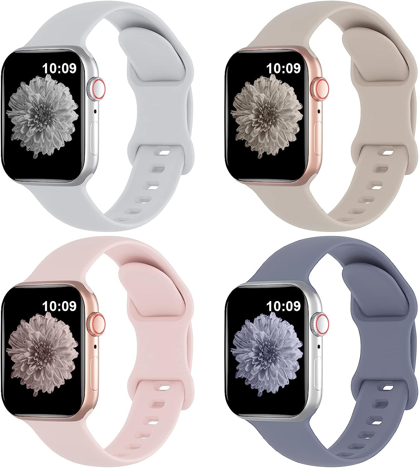 Arctime 4 Pack Silicone Bands Compatible with Apple Watch Band 38Mm 40Mm 41Mm 42Mm 44Mm 45Mm 49Mm, Soft Sport Breathable Strap Replacement Wristbands for Iwatch Ultra Series 8 SE 7 6 5 4 3 2 1  Arctime Cloud Gray/Stone/Sand Pink/Blue Gray 42/44/45/49mm 