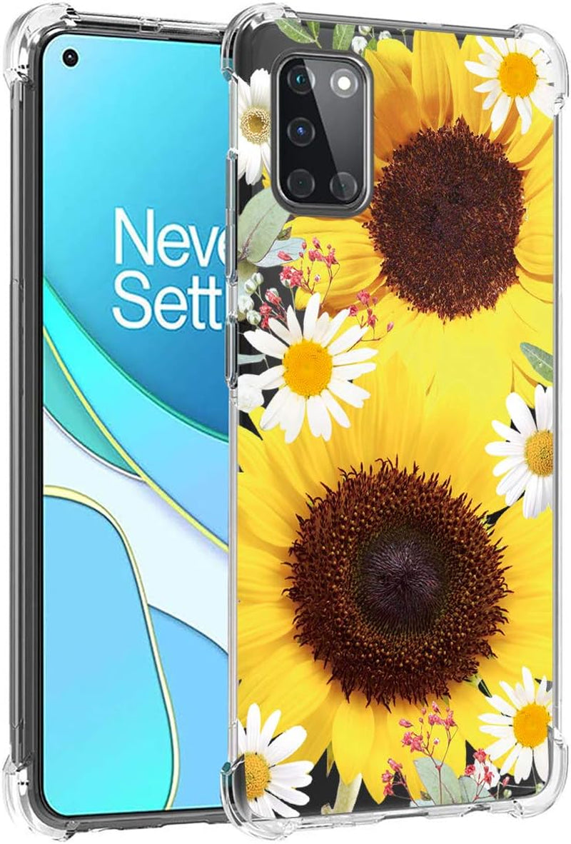 Ueokeird Phone Case for Oneplus 8T 5G (2020), Oneplus 8T Case Girls Women, Slim Shockproof Clear Floral Pattern Soft Flexible TPU Protective Cover for Oneplus 8T (Rose Flower)  Ueokeird Sunflower  