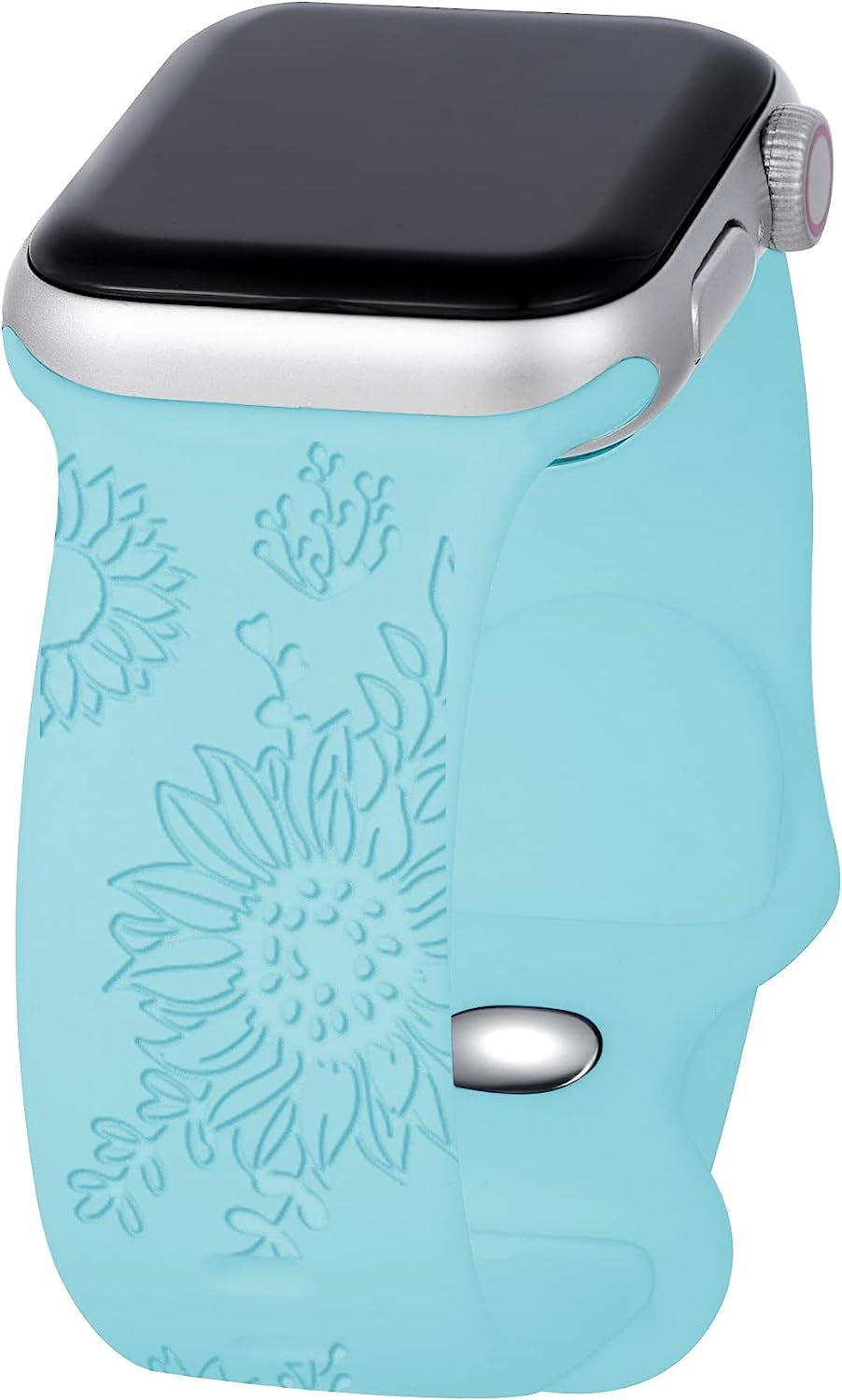 Compatible with Apple Watch Bands 38Mm 40Mm 41Mm 42Mm 44Mm 45Mm,Unique Flower Engraved Watch Band for Iwatch Series 7 6 5 4 3 2 1 SE Women Men  HZDK Light Blue 38mm/40mm/41mm 