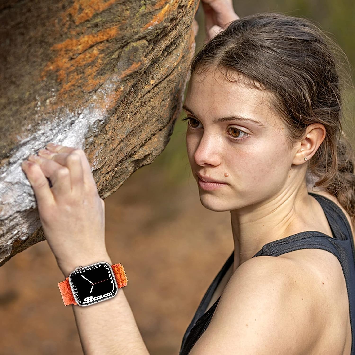 4 Pack Alpine Loop Nylon Band Compatible with Apple Watch Band 42Mm 44Mm 45Mm 49Mm Women Men, Adjustable with Metal G-Hook Strap for Iwatch Ultra Series SE 8/7/6/5/4/3/2/1,Black/Orange/Starlight/Green  FnKer   