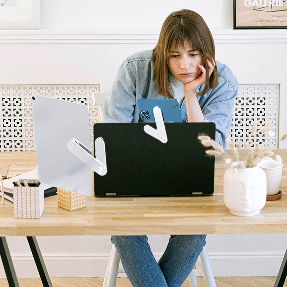 QYHOO Laptop Phone Holder, Adjustable Magnetic Laptop Phone Stand Side Mount Clip, Slim Portable Foldable Computer Monitor Expansion Bracket, Multi-Tasking, Dual Screen (Silver)  QYHOO   